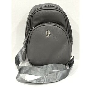 Julia Buxton Gray Sling Backpack Crossbody Bag Pebbled Faux Leather NWT 165B08